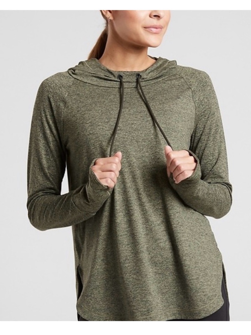 Athleta Uptempo Heathered Olive Pullover Hoodie Top
